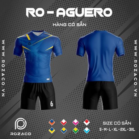 Áo bóng đá không logo Aguero màu xanh dương