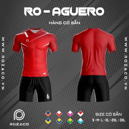 áo đá banh không logo Aguero màu đỏ