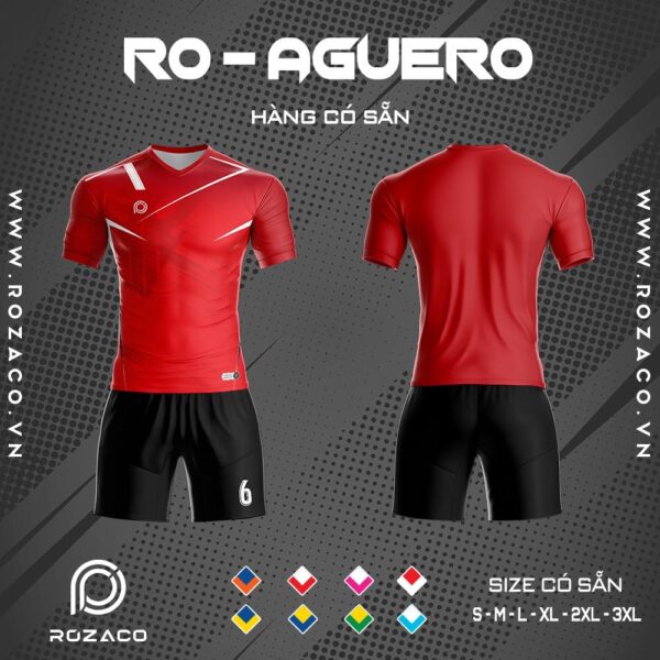 áo đá banh không logo Aguero màu đỏ