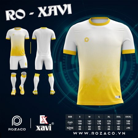 Quần áo bóng đá không logo màu trắng vàng HZ 750