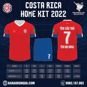 Mẫu Áo Đội Tuyển Costa Rica Sân Nhà World Cup 2022 Đẹp đã được ra mắt chào bán tại Shop Hacazi Sport. Chất liệu vải thun lạnh cao cấp đem lại sự mát mẻ cũng như khả năng thấm hút tốt khi chơi thể thao. Và mẫu sẽ được sử dụng trong vòng CK World Cup 2022 diễn ra tại Qatar.
