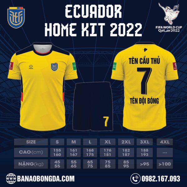 Mẫu áo đội tuyển Ecuador sân nhà World Cup 2022