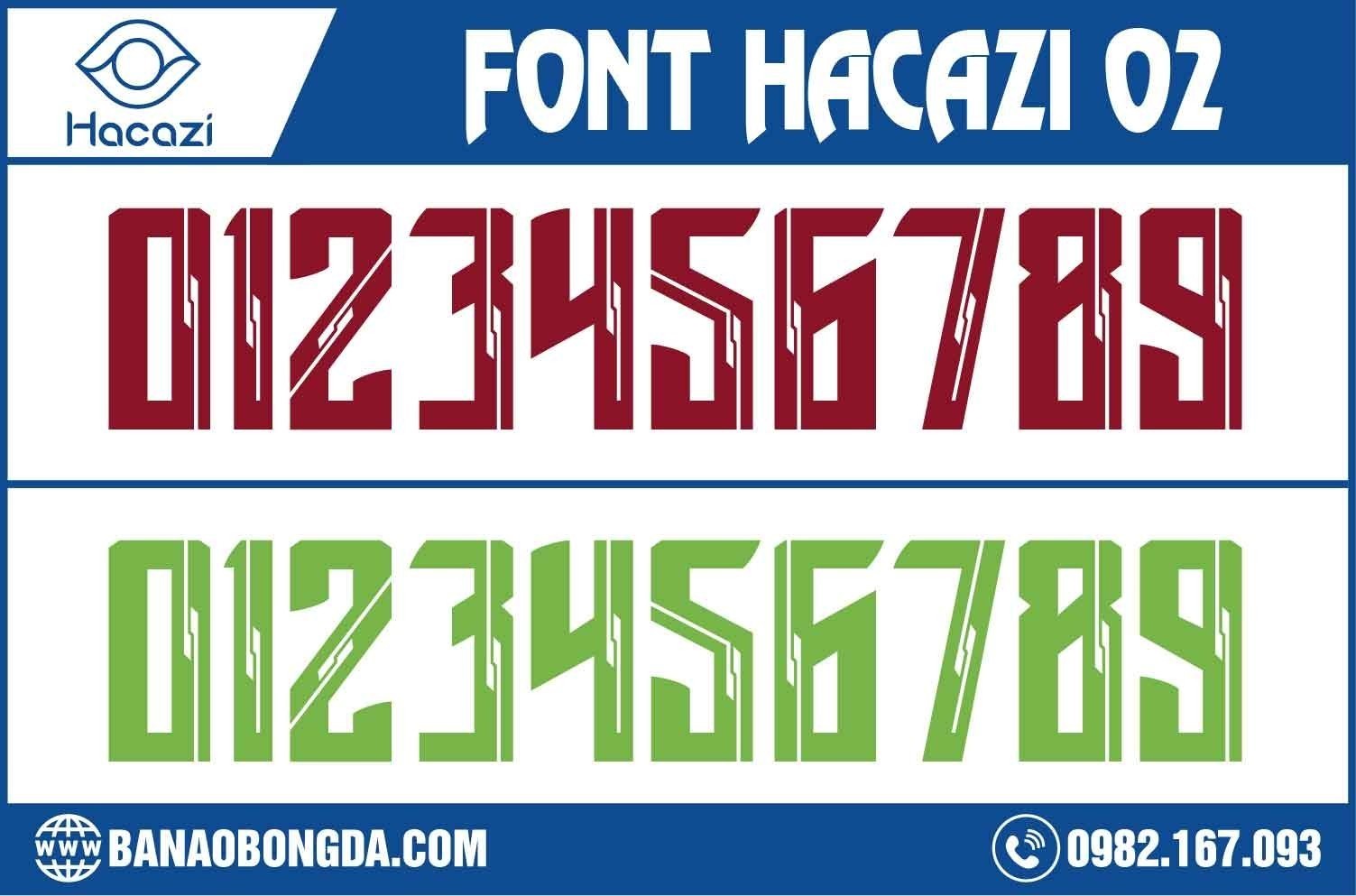Một bộ font số áo bóng đá khác lại được Shop Hacazi Sport ra mắt. Đó chính là font số áo bóng đá 02. Với những đường nét sáng tạo cùng màu sắc ấn tượng. Mẫu font này chông thật hoàn hảo phải không nào?