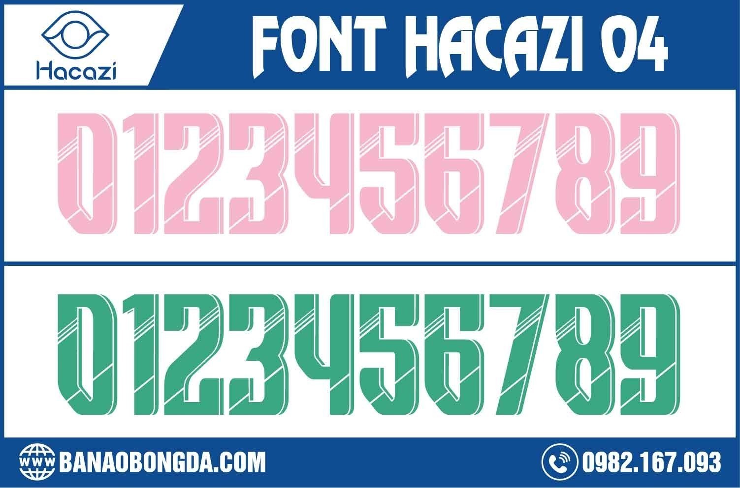 Sẽ thật tuyệt nếu như bạn bổ sung vào bộ sưu tập các mẫu font số áo bóng đá độc đáo của mình bộ font số áo bóng đá 04 này. Đây chính là một trong những bộ font số đẹp nhất có màu hồng nhạt và xanh ngọc mới được phát hành tại Shop Hacazi Sport.