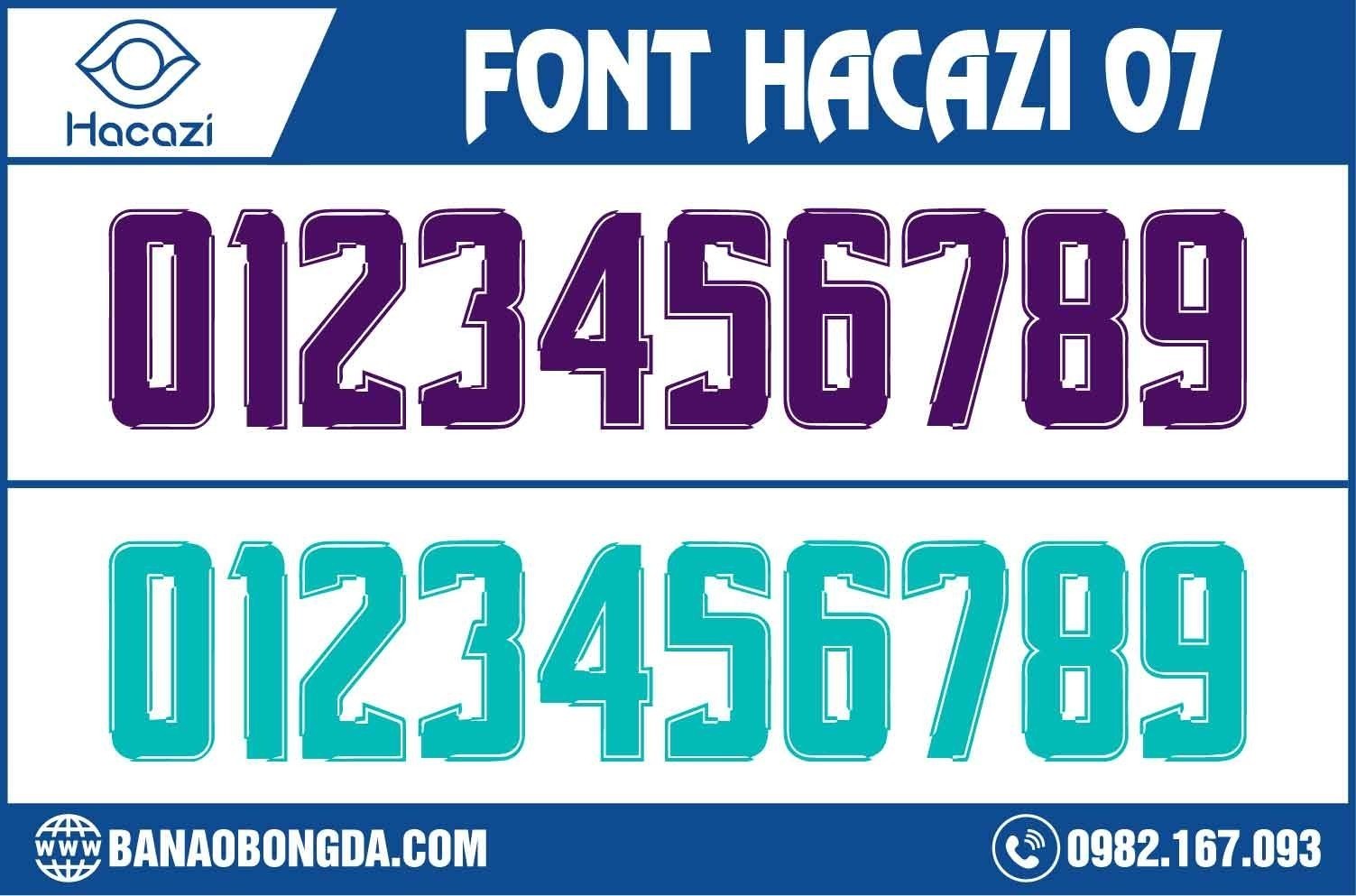 Phiên bản font số áo bóng đá 07 màu xanh real và tím mới được ra mắt tại Hacazi Sport. Thật khó để có thể lựa chọn một từ ngữ thích hợp miêu tả cho sự nổi bật này. Nhưng đây chắc chắn là bộ font mà bạn không nên bỏ lỡ để phối hợp với mẫu áo bóng đá yêu thích của bạn trở nên hoàn hảo trong mùa hè này.