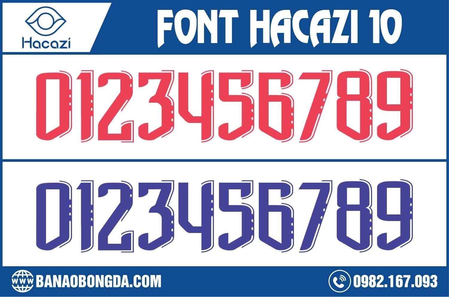  Đây chính là một trong những bộ font số mới được phát hành tại Shop Hacazi Sport. Thiết kế mới lạ sáng tạo tinh tế trong từng đường nét cùng với gam màu đỏ nhạt và tím nhạt. Sẽ thật đáng tiếc nếu bạn bỏ lỡ mẫu font số áo bóng đá 10 này vào bộ sưu tập các mẫu font số độc đáo của mình.