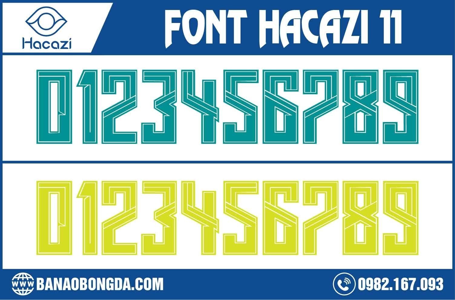  Bạn đã sẵn sàng cùng với shop Hacazi Sport giải mã mẫu font số áo bóng đá 11 được thiết kế vô cùng phong cách này chưa? Không chỉ sở hữu màu sắc thời thường với gam màu dạ quang và xanh real, mà cách nhấn nhá các đường nét trên số áo cũng khiến nó trở nên đặc biệt nhất. 