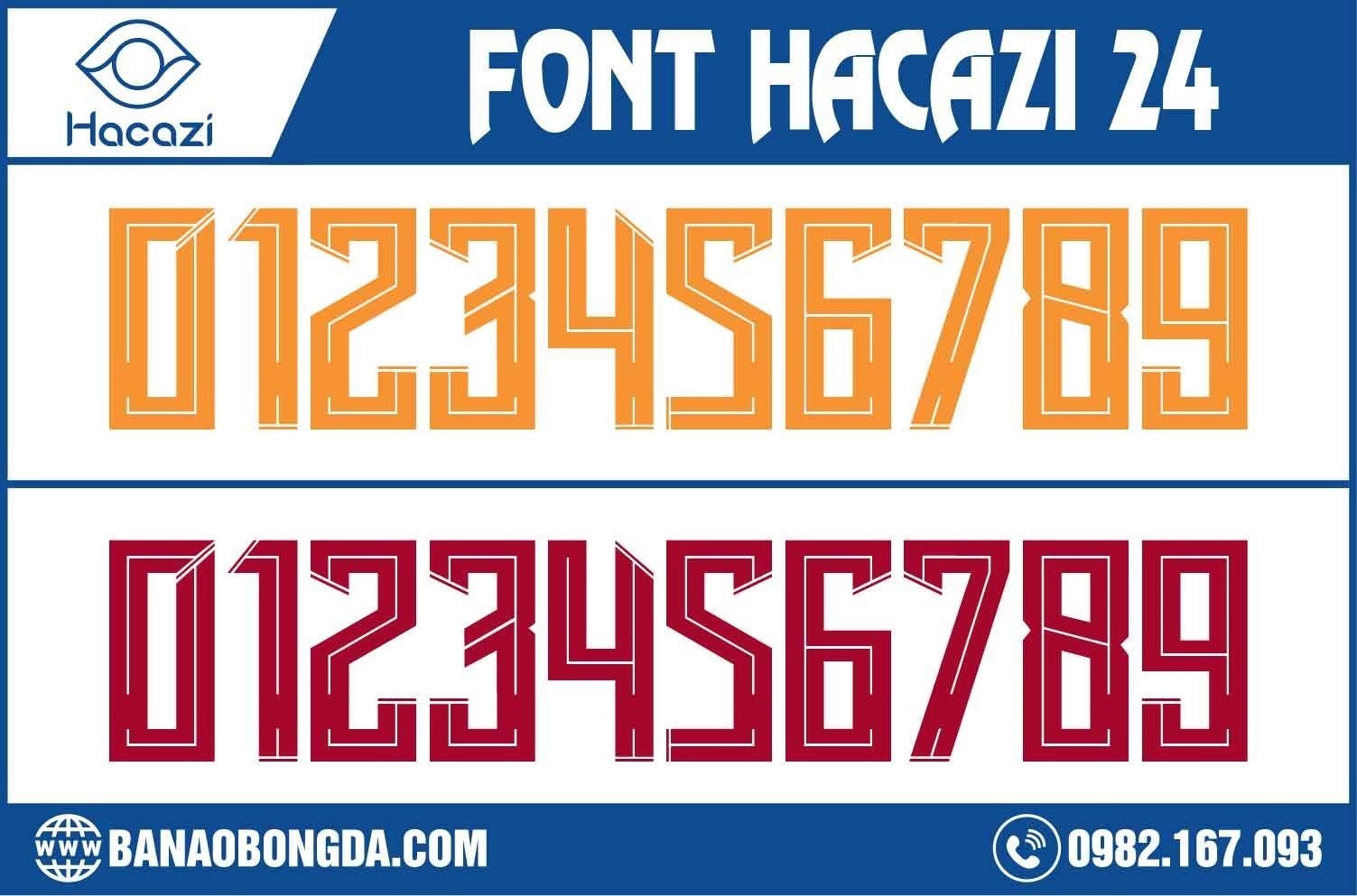 Bạn đã sẵn sàng để chiêm ngưỡng bộ font số áo bóng đá 24 tại Shop Hacazi Sport. Bộ font số được sử dụng hai gam màu nổi bật đó là màu vàng và màu đỏ. Hãy nhanh tay sở hữu bộ font số độc quyền này nhé! 