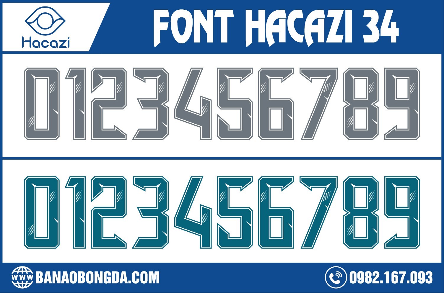 Bộ sưu tập font số áo bóng đá 34 Hacazi Sport được thiết kế đơn giản nhưng lại vô cùng nổi bật bởi màu xám dưới đây chắc chắn sẽ không khiến bạn thất vọng về bộ font số này nhé! 