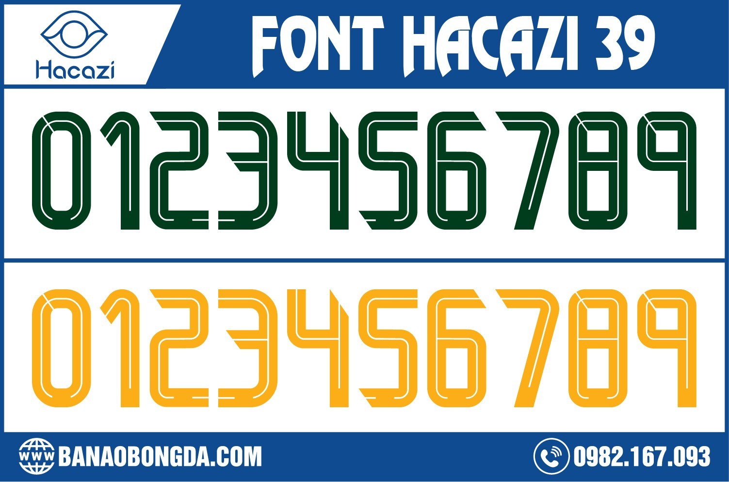 Nếu bạn là người yêu thích màu xanh và vàng. Đi kèm với phong cách phối màu nổi bật trên chính bộ áo bóng đá mới của mình sẽ mặc trong thời gian tới. Thì bạn đừng quên lựa chọn cho mình bộ font số áo bóng đá 39 đẹp nhất năm 2023 tại Shop Hacazi Sport chúng tôi nhé! 