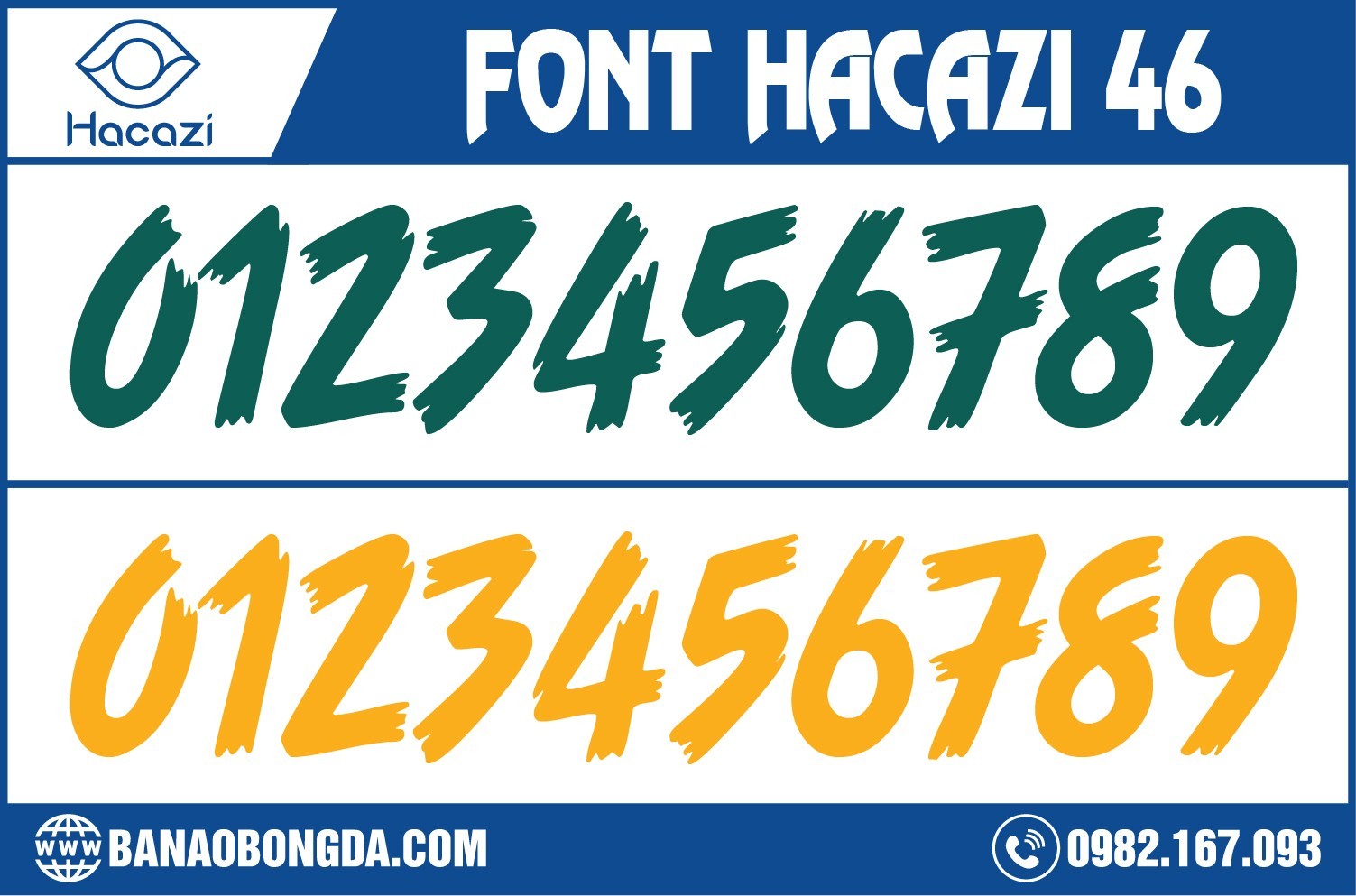 Đây cũng không phải là lần đầu tiên mà gam màu vàng và màu xanh được sử dụng để tạo nên một mẫu font số hoàn chỉnh thay vì chỉ đóng vai trò là màu nhấn nhá thêm như trước nữa. Và thật tuyệt khi hiệu ứng mà màu này mang đã đến cho mẫu font số áo bóng đá 46 đẹp được ra mắt tại Shop Hacazi Sport. 