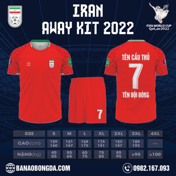 Mẫu áo đội tuyển Iran sân khách World Cup 2022