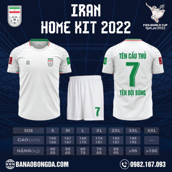 Mẫu áo đội tuyển Iran sân nhà World Cup 2022