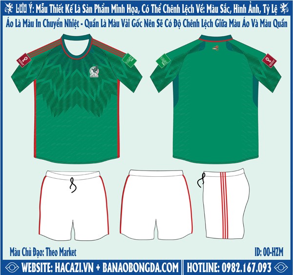 Mẫu ảnh áo đội tuyển Mexico sân nhà World Cup 2022 Market được sử dụng màu xanh Liver được sử dụng làm màu sắc chủ đạo cho chiếc áo đấu. Màu sắc mới lạ mang đến sự tươi mát dễ chịu cho người nhìn. Màu sắc này hứa hẹn sẽ bùng nổ trong mùa World Cup sắp diễn ra. 