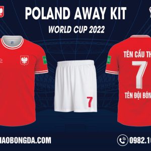 Áo Ba Lan Poland Sân Khách World Cup 2022 Màu Đỏ Đẹp Nhất đang hót trên thị trường áo đấu hiện nay. Áo đấu mới mang một thiết kế độc đáo và lạ mắt bởi sự kết hợp giữa tông màu đỏ và màu trắng.