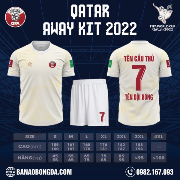 Hình ảnh mẫu áo đội tuyển Qatar sân khách World Cup 2022. là phiên bản của sự đơn giản, trẻ trung, hiện đại. Và đặc biệt là dành cho những người yêu thích bộ môn thể thao vua này. Và chuẩn bị cho mùa World Cup sắp diễn ra hi vọng shop Hacazi Sport được đồng hành cùng bạn trong niềm đam mê cháy bỏng. 