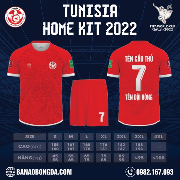 Hình ảnh Mẫu áo đội tuyển Tunisia sân nhà World Cup 2022 đang thu hút sự quan tâm của đông đảo các fan hâm mộ yêu bóng đá. Là thiết kế được kết hợp màu sắc tinh tế giữa màu đỏ chủ đạo cùng các chi tiết màu trắng nổi bật. Chắc chắn bộ trang phục này sẽ làm bạn hài lòng ngay từ cái nhìn đầu tiên. Hãy liên hệ với shop Hacazi Sport để sở hữu ngay sản phẩm độc đáo này nhé!