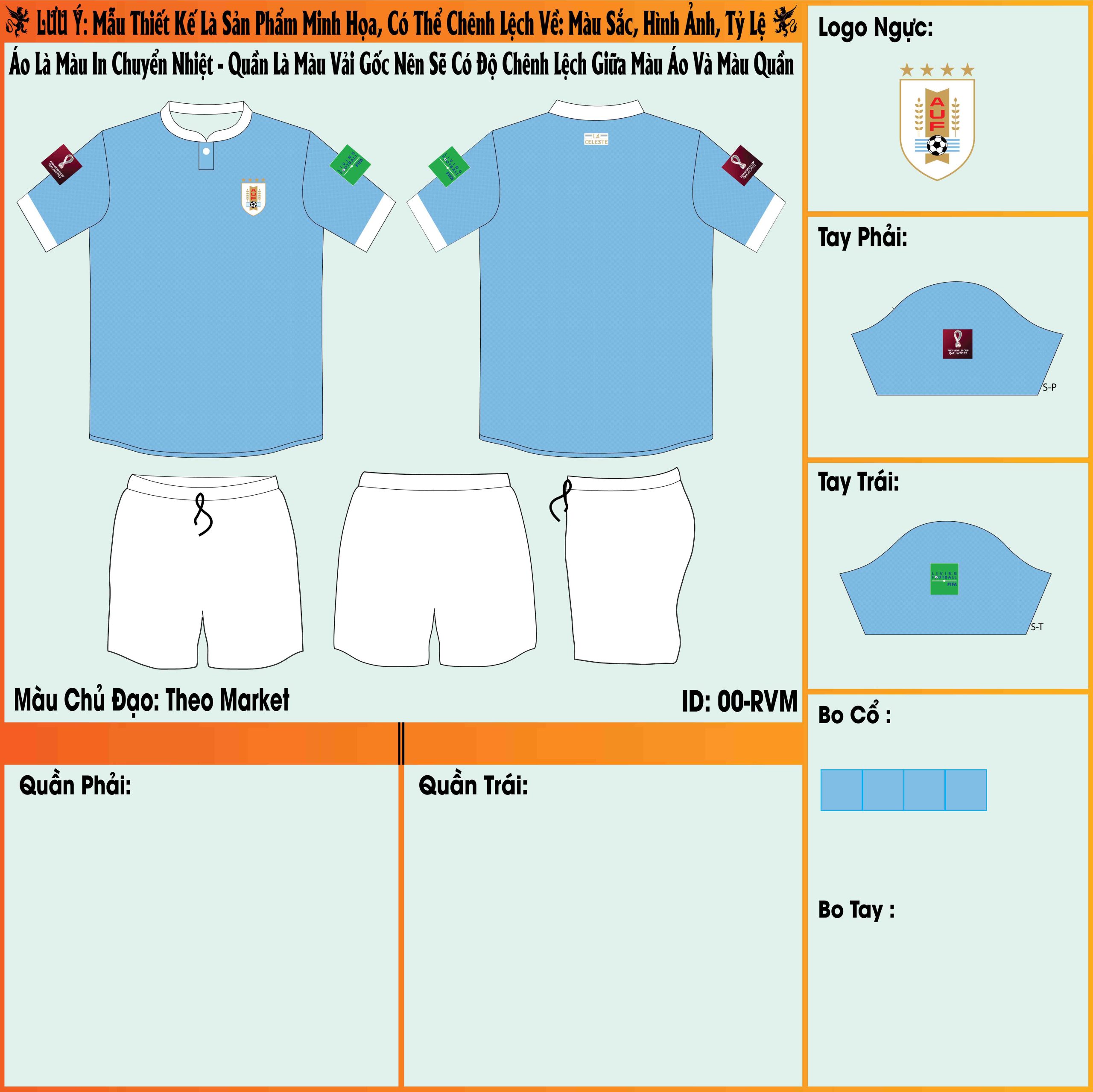 Mẫu market áo đội tuyển Uruguay sân nhà World Cup 2022 ấn tượng bởi phiên bản màu xanh mc đẹp mắt. Nếu bạn cũng yêu thích mẫu thiết kế này thì đừng nên bỏ qua nhé. 