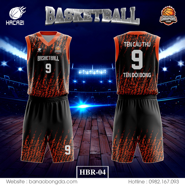 Áo bóng rổ HBR-04 màu cam - đen