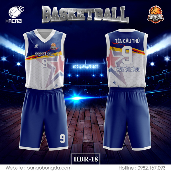 Áo bóng rổ HBR-18 phối xanh - trắng cao cấp đẹp xịn được THIẾT KẾ RIÊNG cho team bạn. Được chế tác từ những dòng vải thấm hút mồ hôi, có độ co giãn tốt.