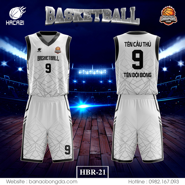Bạn đang cần tìm một mẫu áo bóng rổ màu trắng HBR-21 tự thiết kế. Hãy để Hacazi giúp bạn làm điều ấy, với đội ngũ thiết kế chuyên nghiệp, có trình độ cao, chúng tôi tự tin mang đến cho các bạn những mẫu áo bóng rổ đẹp - chất lượng nhất