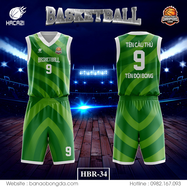 Trang phục áo bóng rổ HBR-34 màu xanh chuối phối ve chai mới đã chính thức có mặt trên thị trường với phiên bản mới mẻ, thu hút. Nó được thiết kế và sản xuất tại shop Hacazi Sport