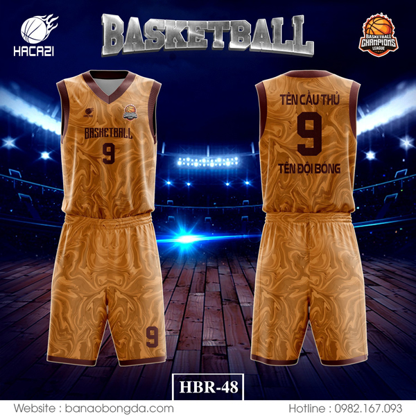 Đã đến lúc làm mới phong cách của mình bằng bộ quần áo bóng rổ nam thiết kế HBR-48 màu vàng đồng vừa được ra mắt tại shop Hacazi Sport dưới đây.