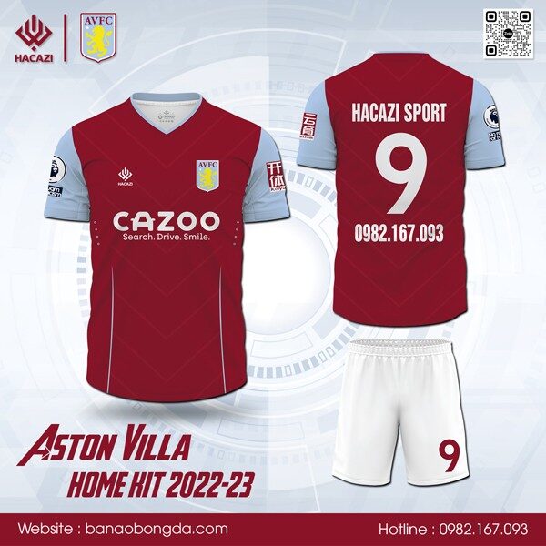 Mẫu áo đá bóng CLB Aston Villa sân nhà 2022-23