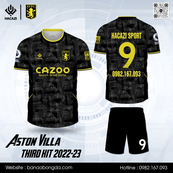 Mẫu áo bóng đá CLB Aston Villa bộ thứ 3 2022-23 màu đen