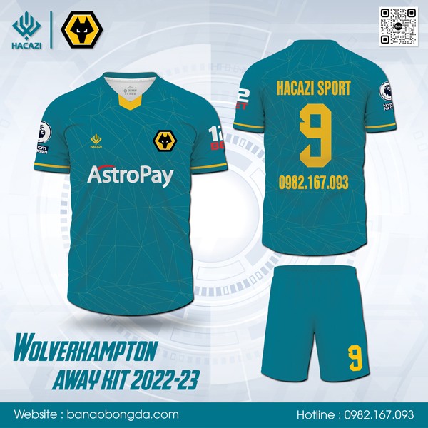 Mẫu áo đá bóng CLB Wolverhampton sân khách 2022-23