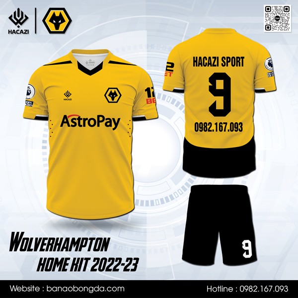 Mẫu áo đá banh CLB Wolverhampton sân nhà 2022-23