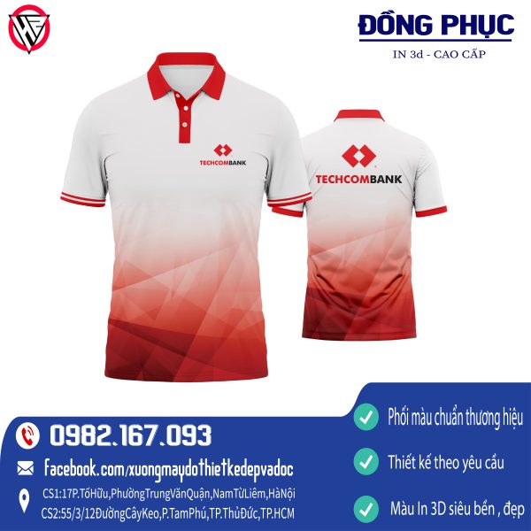 Áo Đồng Phục Ngân Hàng Teckcombank Màu Đỏ Thiết Kế Độc Đáo